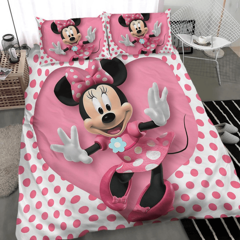 Minnie Bedding Set DN Minnie Dancing Dots Pattern Duvet Covers White Pink Unique Gift