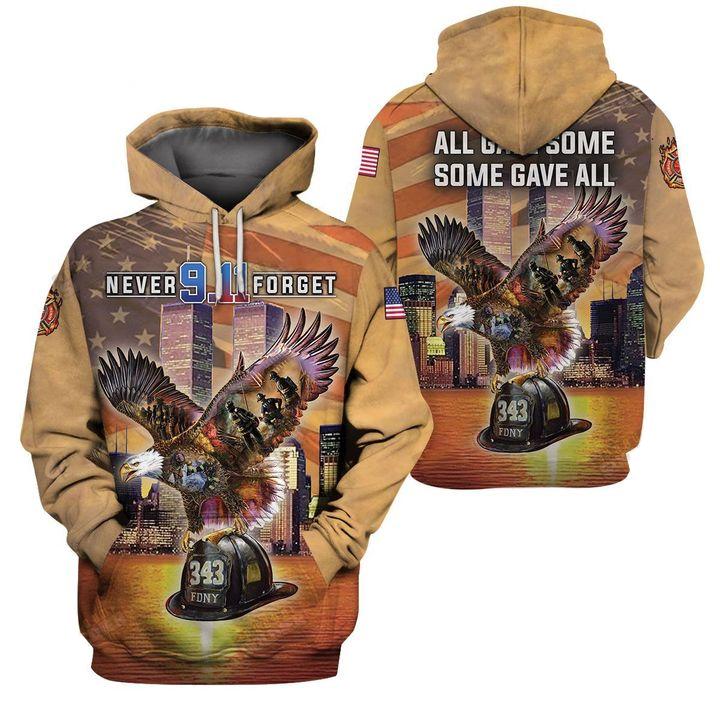Patriot Day Hoodie September 11th Hoodie Firefighter 9-11 All Gave Some Eagle Brown Hoodie