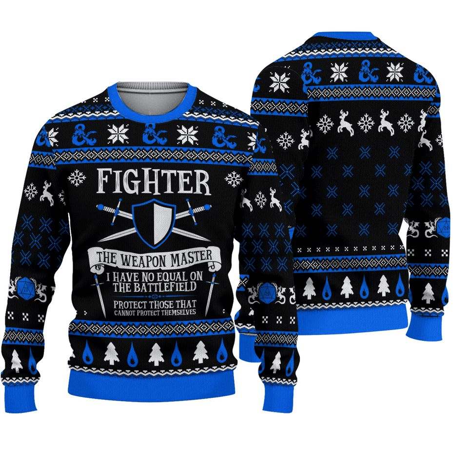 Dungeon And Dragon Sweatshirt Fighter The Weapon Master Sweatshirt Black Blue Unisex