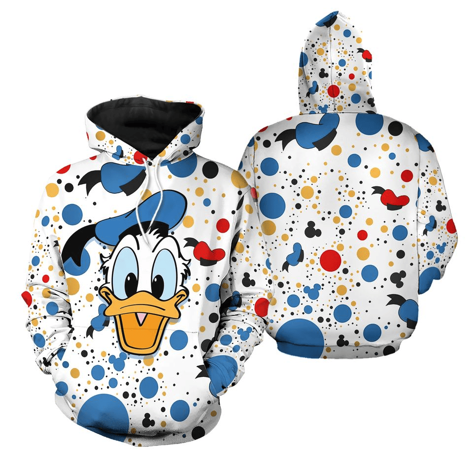 DN Donald Hoodie Donald Duck Polkadot Pattern Hoodie White Blue Unisex