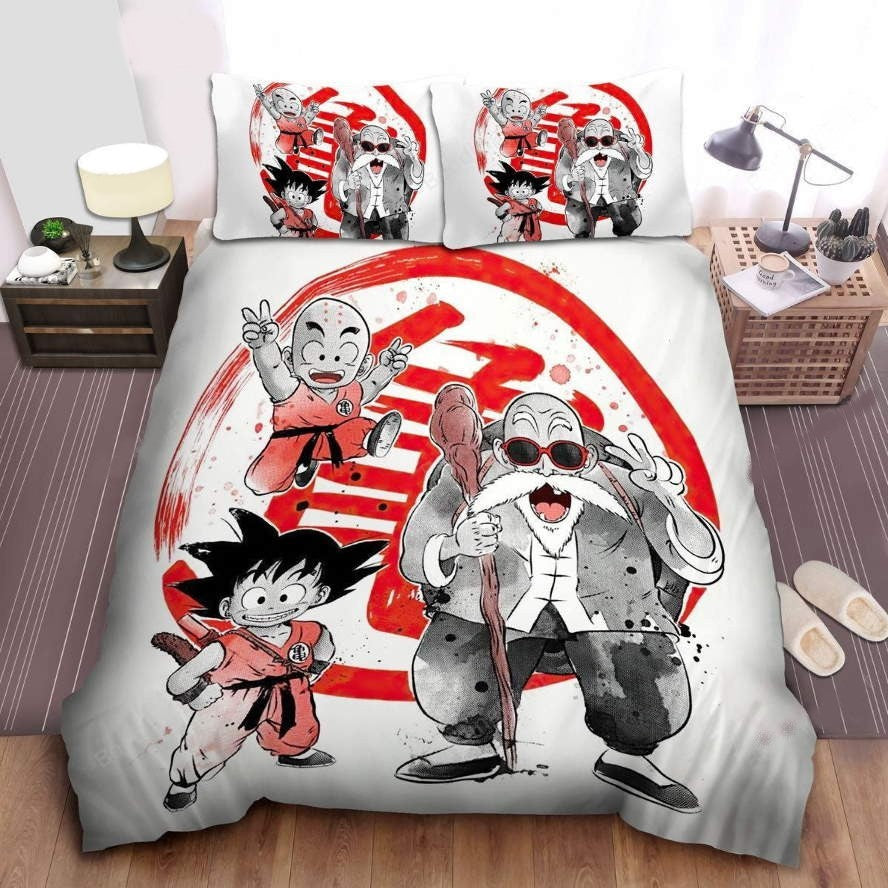 Dragon Ball Bedding Set Master Roshi Goku And Krillin Duvet Covers White Gray Unique Gift