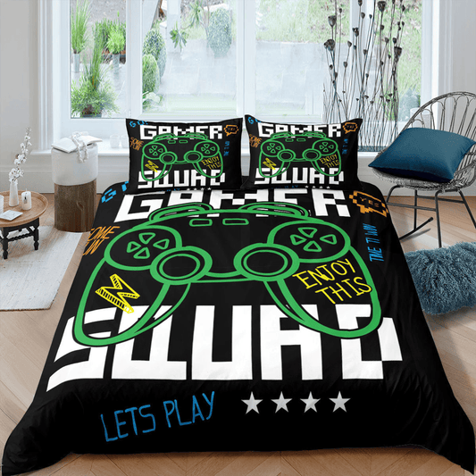 Game Bedding Set Gamer Squad Enjoy This Duvet Covers Black White Unique Gift