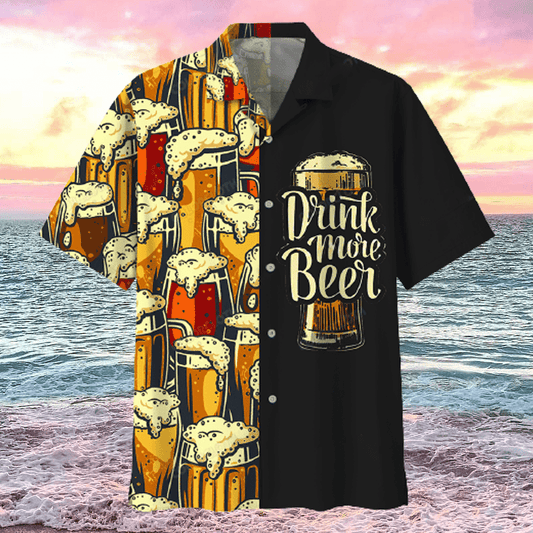  Beer Hawaii Shirt Vintage Drink More Beer Cups Of Beer Black Hawaiian Aloha Shirt