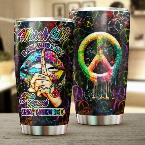  Hippie Tumbler 20 Oz I Am Who I Am Your Approved Isn't Needed Peace Signs Pattern Tumbler Cup Travel Mug