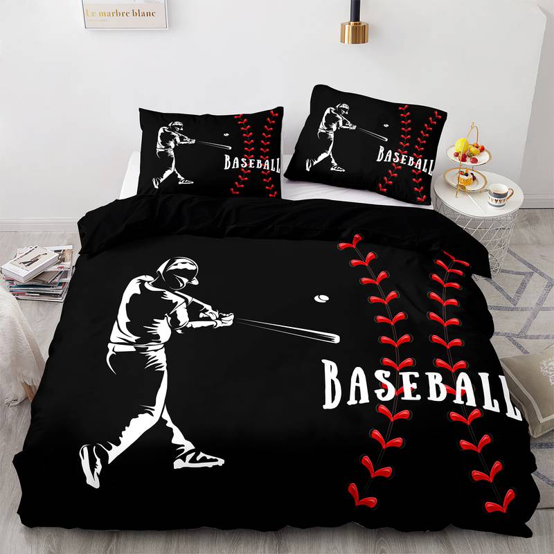 Baseball Bedding Set Baseball Palyer Hitting Pose Duvet Covers Black Unique Gift