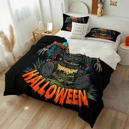 Halloween Bedding Set Halloween Pumpkin Scarecrow Graphic Duvet Covers Black Unique Gift