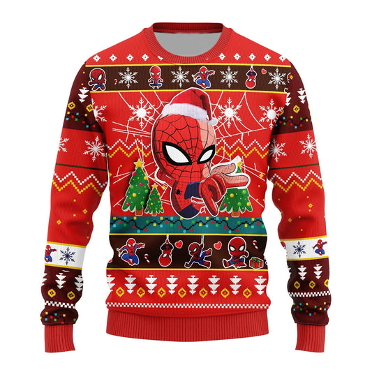 Spiderman Sweatshirt Chibi Spiderman Pattern Sweatshirt Red Unisex