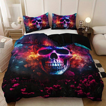 Skull Bedding Set Galaxy Flower Skull Graphic Duvet Covers Colorful Unique Gift