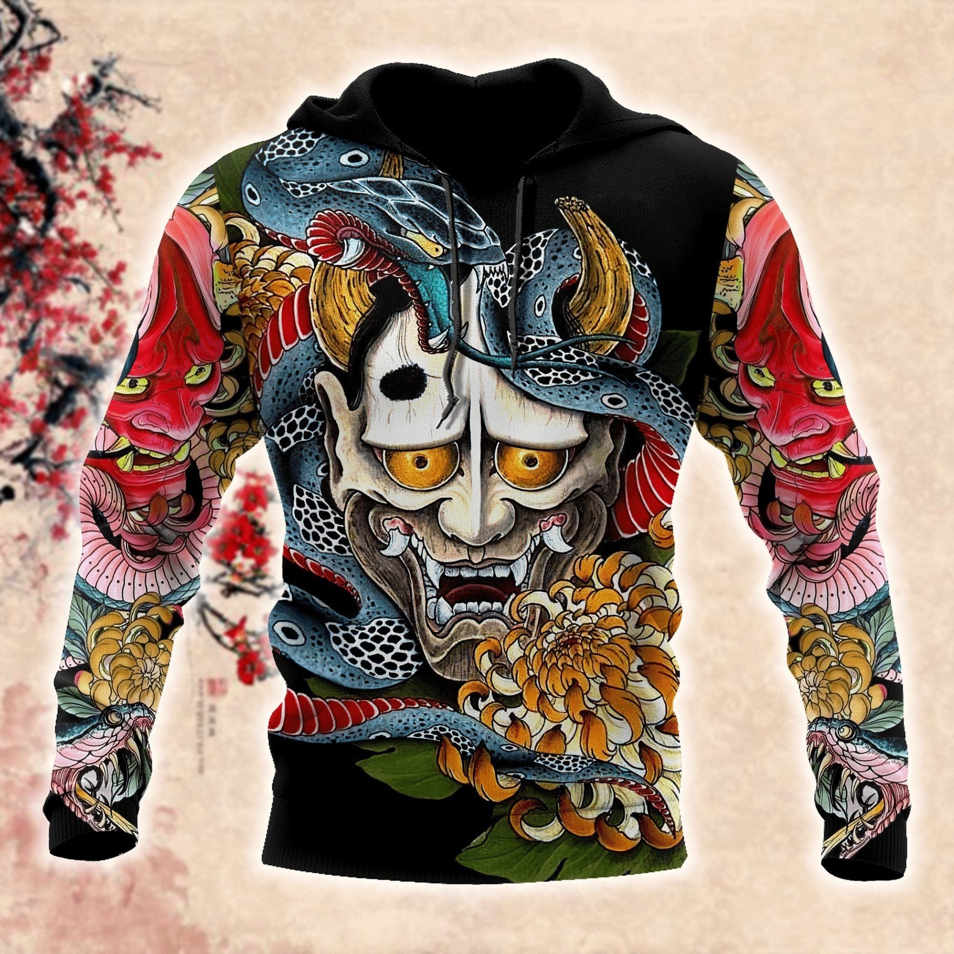  Japan T-shirt Japanese Snake Mask Art Japan Culture T-shirt Hoodie Adult Full Print