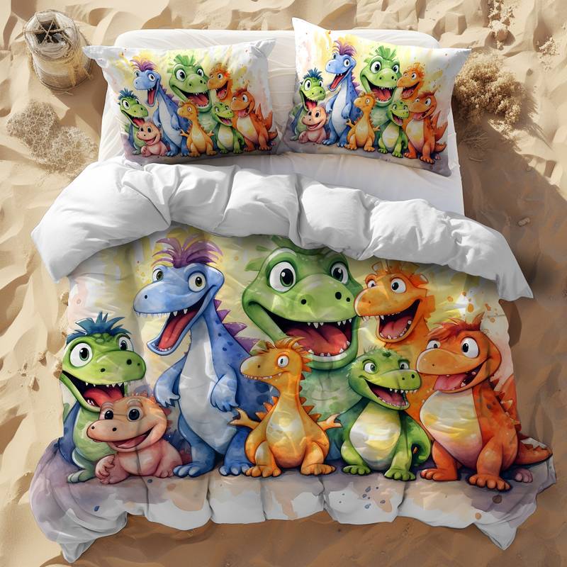 Dinosaur Bedding Set Cute Cartoon Dinosaurs Whole Pack Duvet Covers Colorful Unique Gift