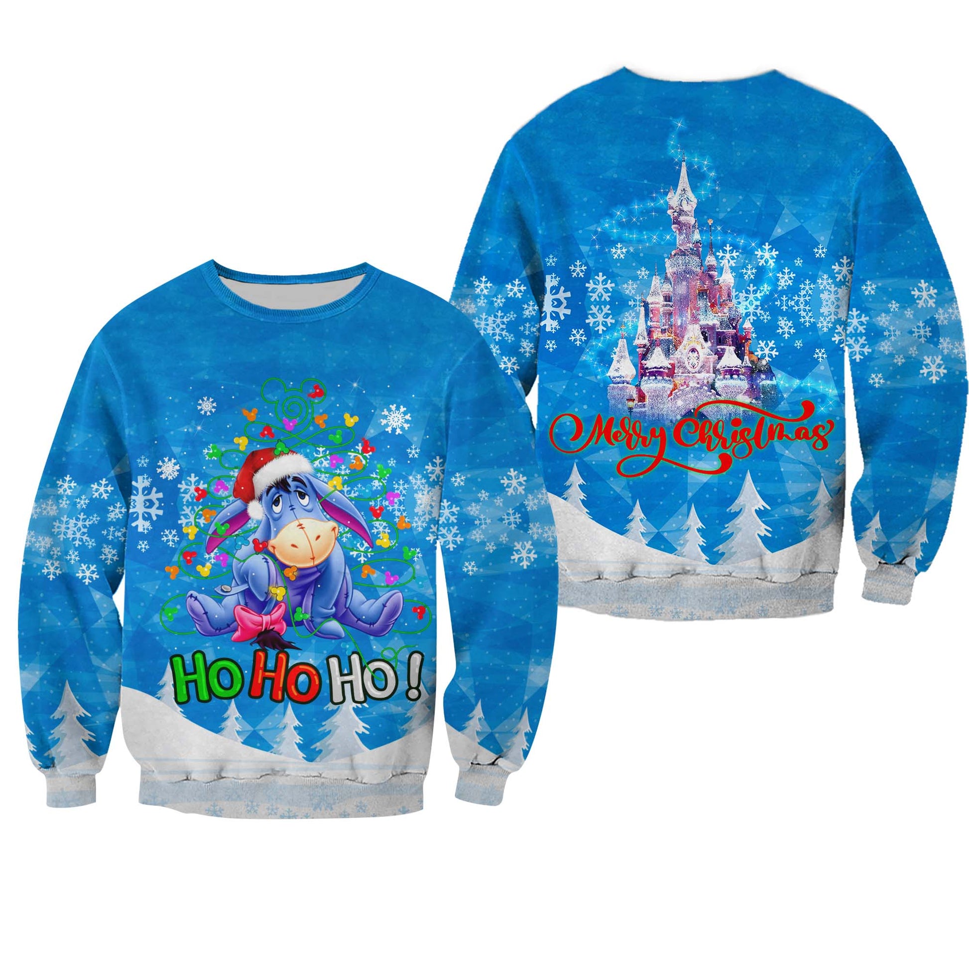 DN Christmas Sweater Winnie The Pooh Sweater Eeyore Hohoho Merry Christmas Blue Ugly Sweater