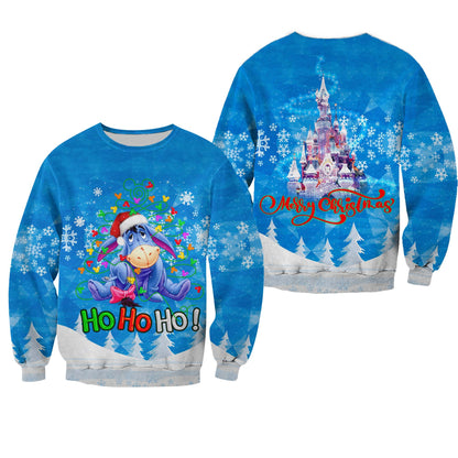 DN Christmas Sweater Winnie The Pooh Sweater Eeyore Hohoho Merry Christmas Blue Ugly Sweater