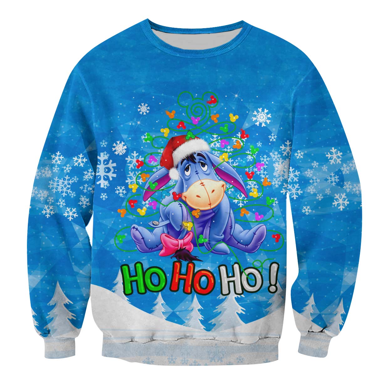 DN Christmas Sweater Winnie The Pooh Sweater Eeyore Hohoho Merry Christmas Blue Ugly Sweater