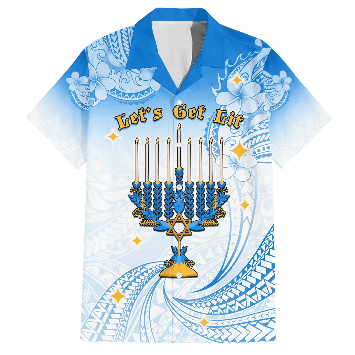 Hanukkah Hawaii Shirt Let's Get Lit Menorah Aloha Shirt Blue Unisex