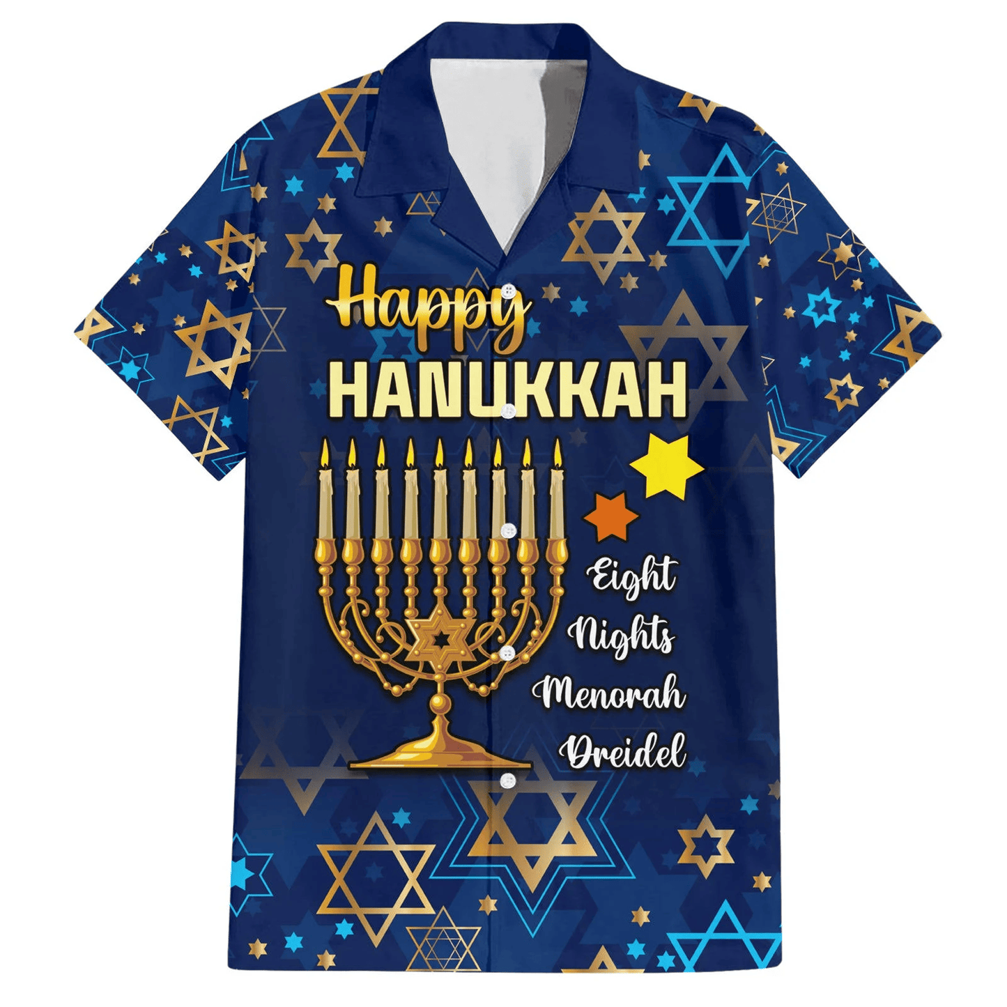 Hanukkah Hawaii Shirt Happy Hanukkah Eight Nights Menorah Dreidel Aloha Shirt Blue Unisex