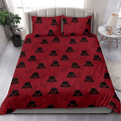 SW Bedding Set Darth Vader Helmet Pattern Duvet Covers Red Unique Gift