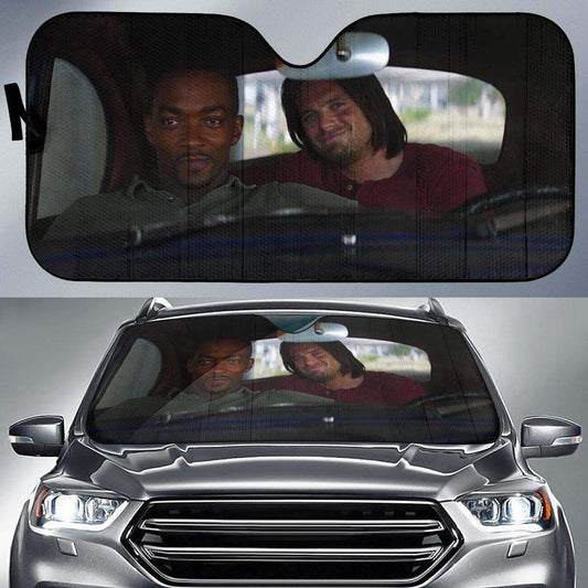  MV Captain American Car Sun Shade Falcon And Winter Soldier Smiling In Car Windshield Sun Shade