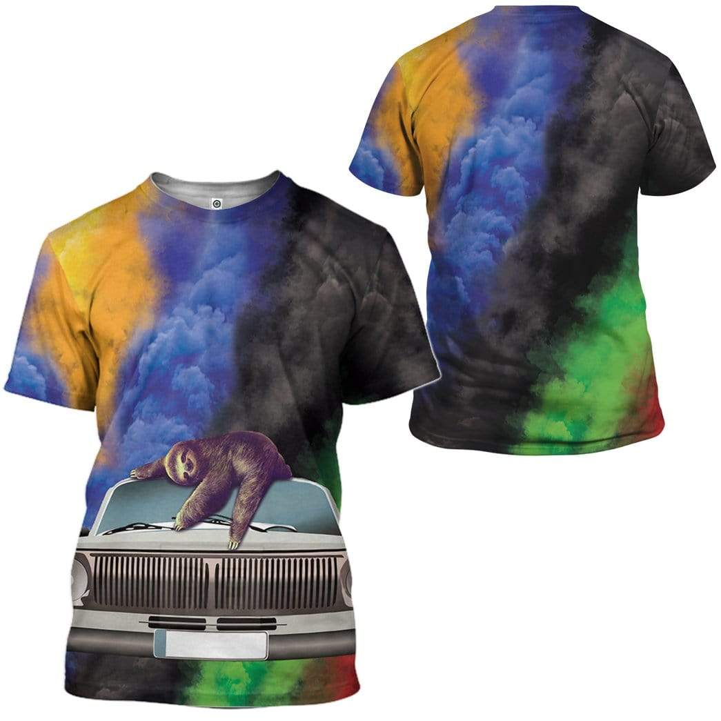  Sloth T-shirt Car Sloth Smoke Carlorful Black Blue Green T-shirt Hoodie Adult Full Print