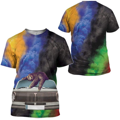  Sloth T-shirt Car Sloth Smoke Carlorful Black Blue Green T-shirt Hoodie Adult Full Print