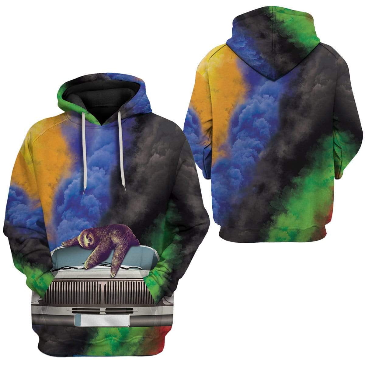  Sloth T-shirt Car Sloth Smoke Carlorful Black Blue Green T-shirt Hoodie Adult Full Print