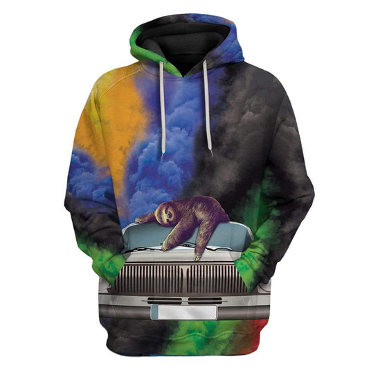  Sloth T-shirt Car Sloth Smoke Carlorful Black Blue Green T-shirt Hoodie Adult Full Print