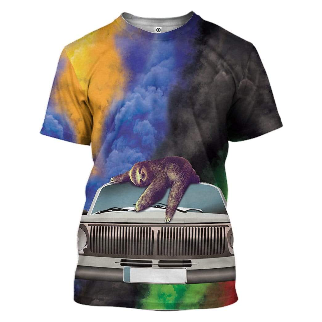  Sloth T-shirt Car Sloth Smoke Carlorful Black Blue Green T-shirt Hoodie Adult Full Print