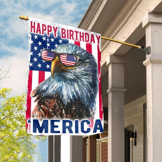 Unifinz 4th Of July Flags Happy Birthday America Cool Glasses Eagle House Flag 4th Of July House Flag Independence Day's Gift 2022