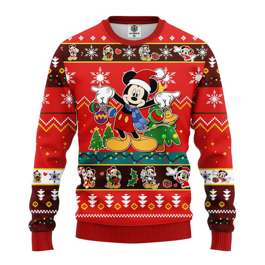 DN Christmas Sweater Christmas MK Mouse Christmas Pattern Red Ugly Sweater
