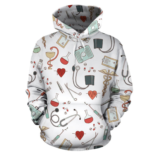 Unifinz Nurse Hoodie White Medical Pattern Hoodie Cool Nurse Apparel Best Gift For Nurse 2022