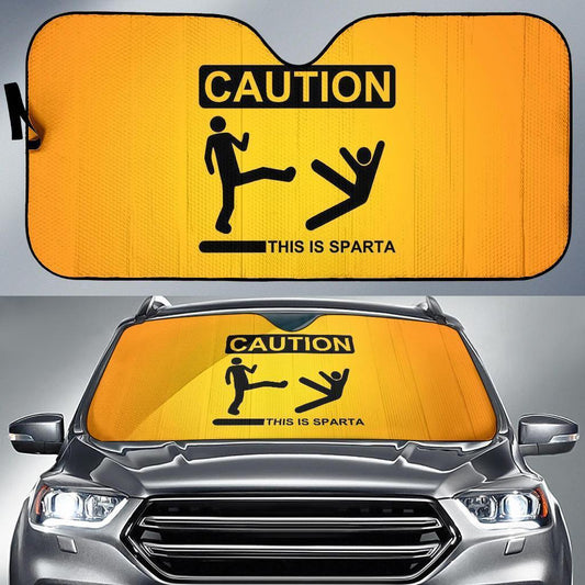  300 Movie Windshield Sun Shade Funny Caution This Is Sparta Yellow Car Sun Shade