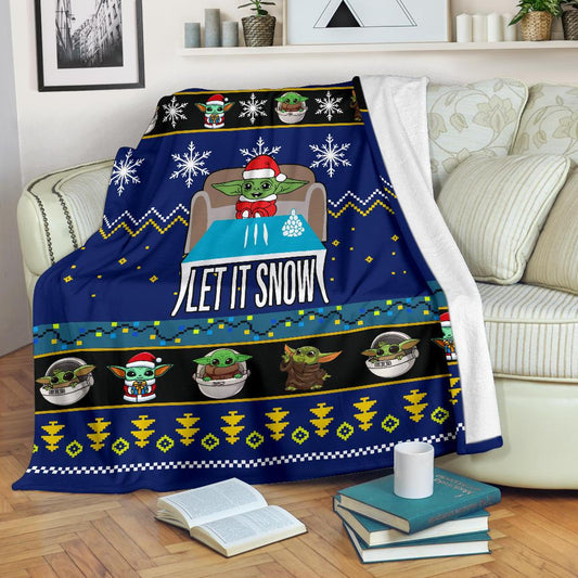 SW Blanket Let It Snow Grogu Pattern Blue Blanket