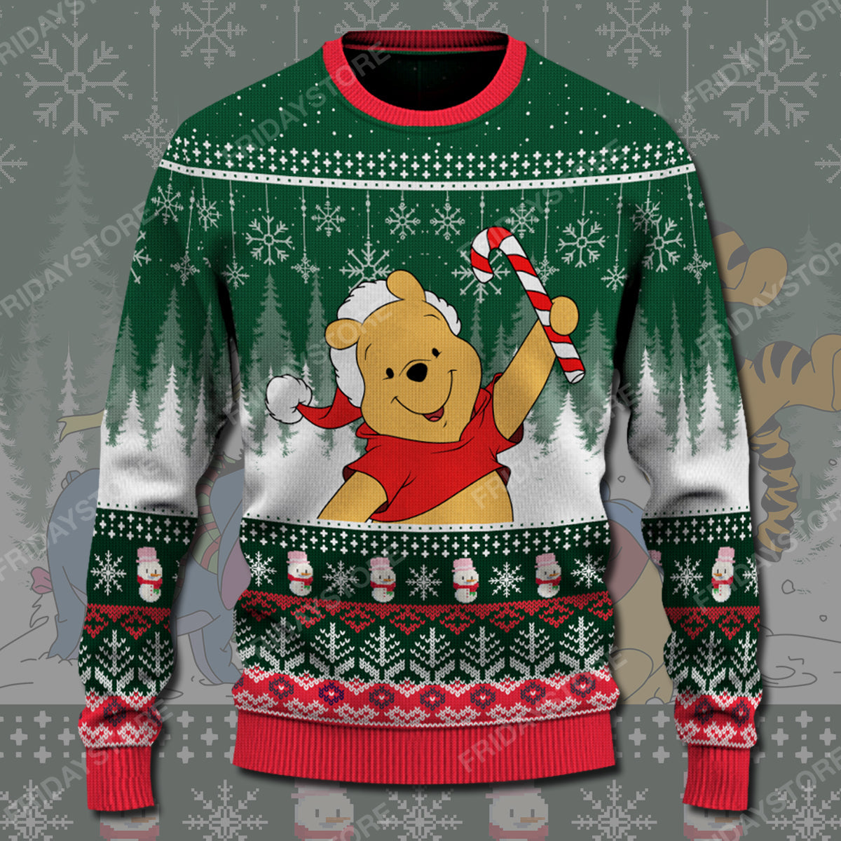 Unifinz DN WTP Sweater Pooh With Candy Cane Christmas Ugly Sweater Awesome DN WTP Ugly Sweater 2024