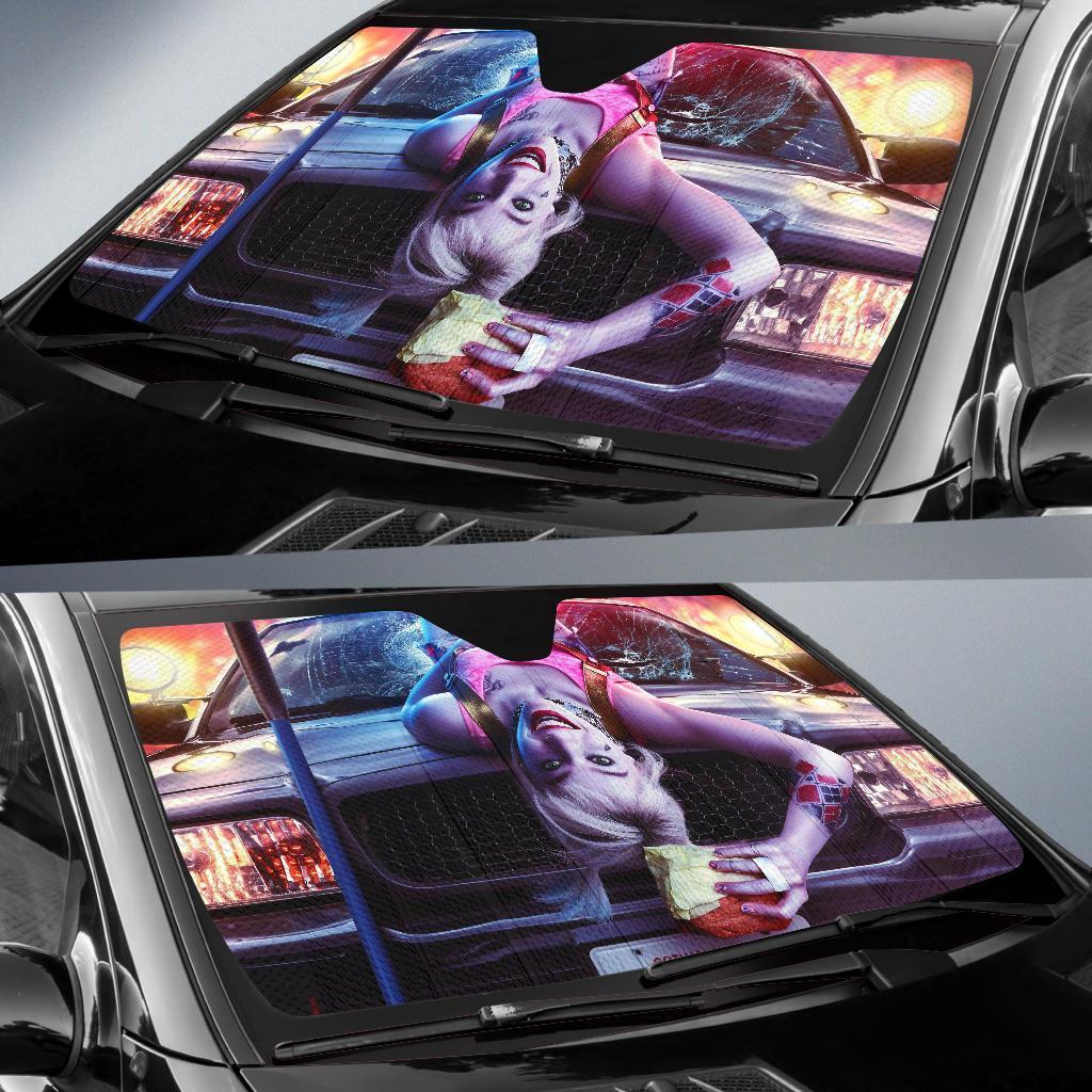  DC Harley Quinn Car Sun Shade Harley Quinn Bad Girl Windshield Sun Shade