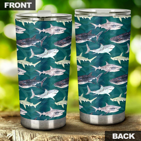  Shark Tumbler 20 Oz Sharks Pattern Green Tumbler Cup 20 Oz Travel Mug