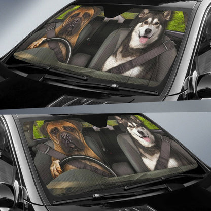  Dog Lover Car Sun Shade Boxer And Husky Auto Sun Shade
