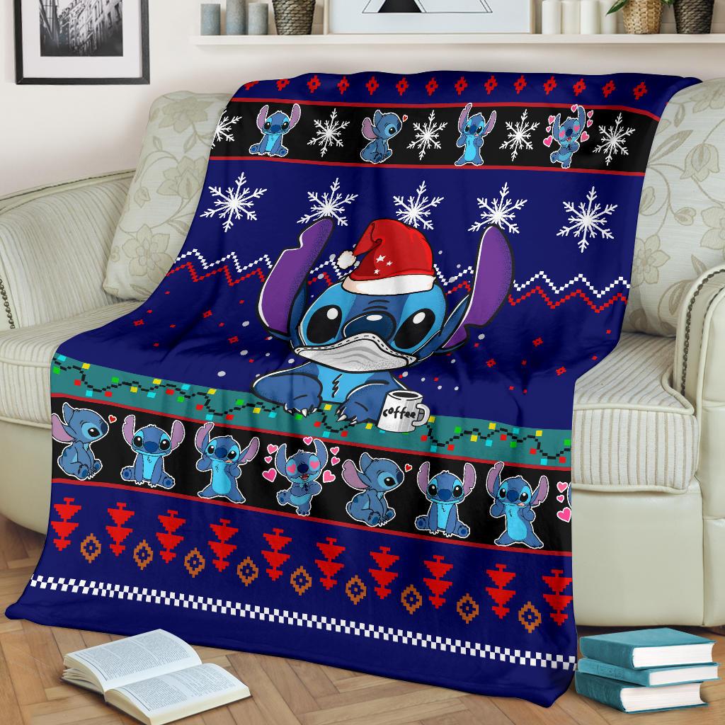 DN Blanket Stitch With Mask Christmas Pattern Blue Blanket