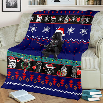 SW Blanket Darth Vader With Chirtmas Hat Blue Blanket