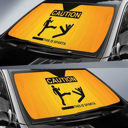  300 Movie Windshield Sun Shade Funny Caution This Is Sparta Yellow Car Sun Shade