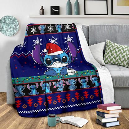 DN Blanket Stitch With Mask Christmas Pattern Blue Blanket