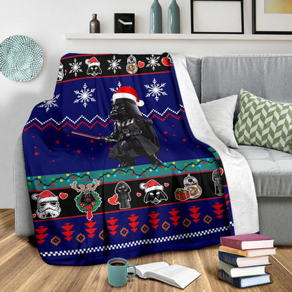 SW Blanket Darth Vader With Chirtmas Hat Blue Blanket