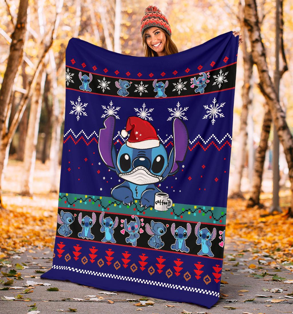 DN Blanket Stitch With Mask Christmas Pattern Blue Blanket