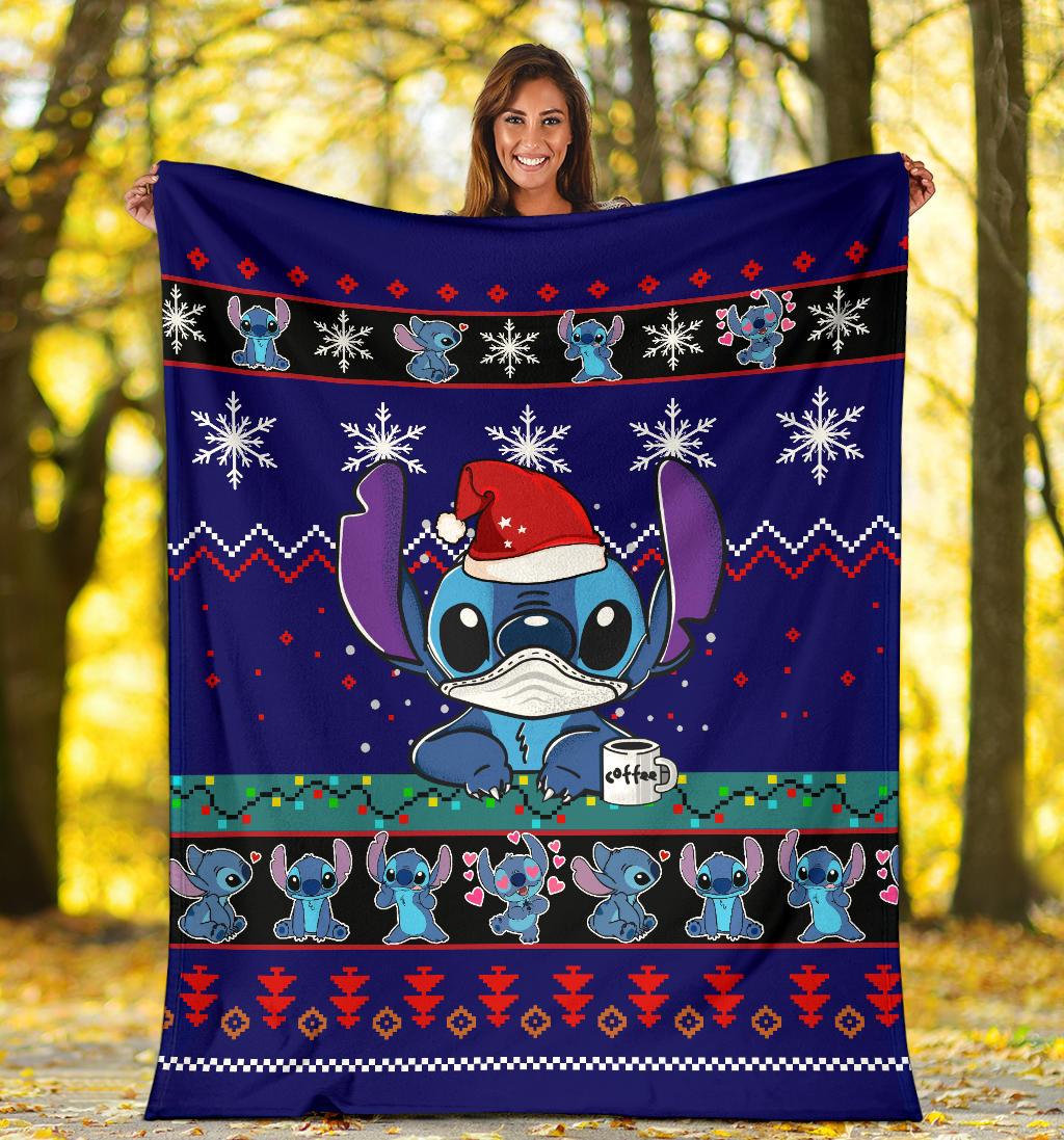 DN Blanket Stitch With Mask Christmas Pattern Blue Blanket