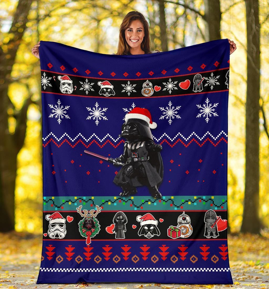 SW Blanket Darth Vader With Chirtmas Hat Blue Blanket