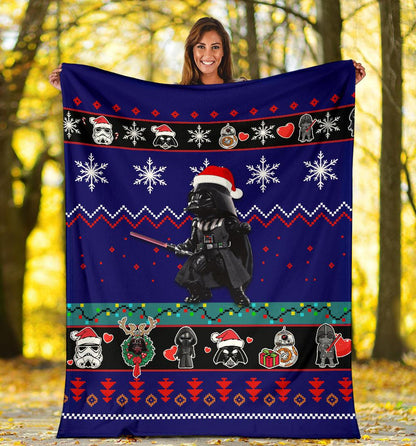 SW Blanket Darth Vader With Chirtmas Hat Blue Blanket