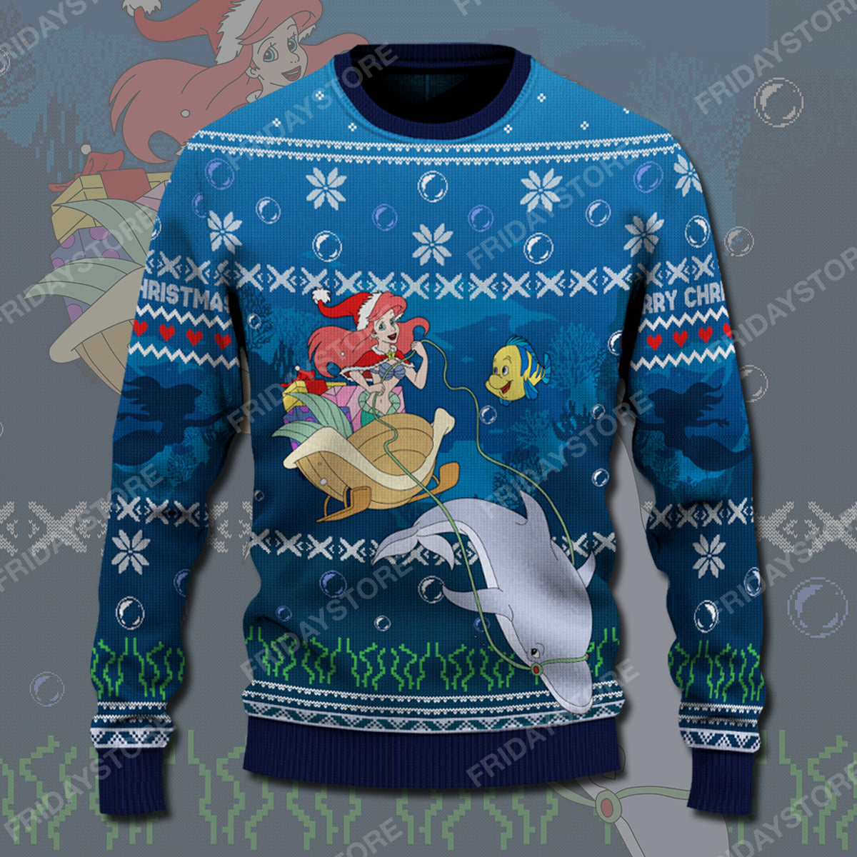 Unifinz DN Sweater Mermaid Happy Christmas Ugly Sweater Awesome DN Ariel Ugly Sweater 2024