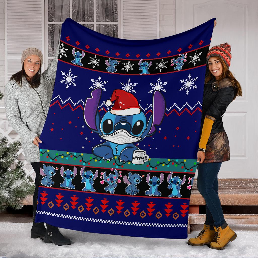 DN Blanket Stitch With Mask Christmas Pattern Blue Blanket