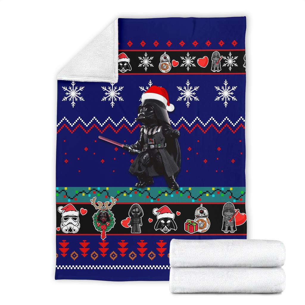 SW Blanket Darth Vader With Chirtmas Hat Blue Blanket