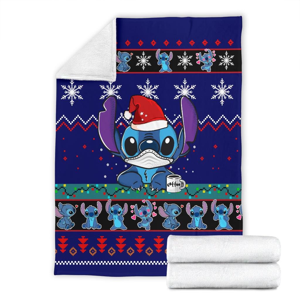 DN Blanket Stitch With Mask Christmas Pattern Blue Blanket