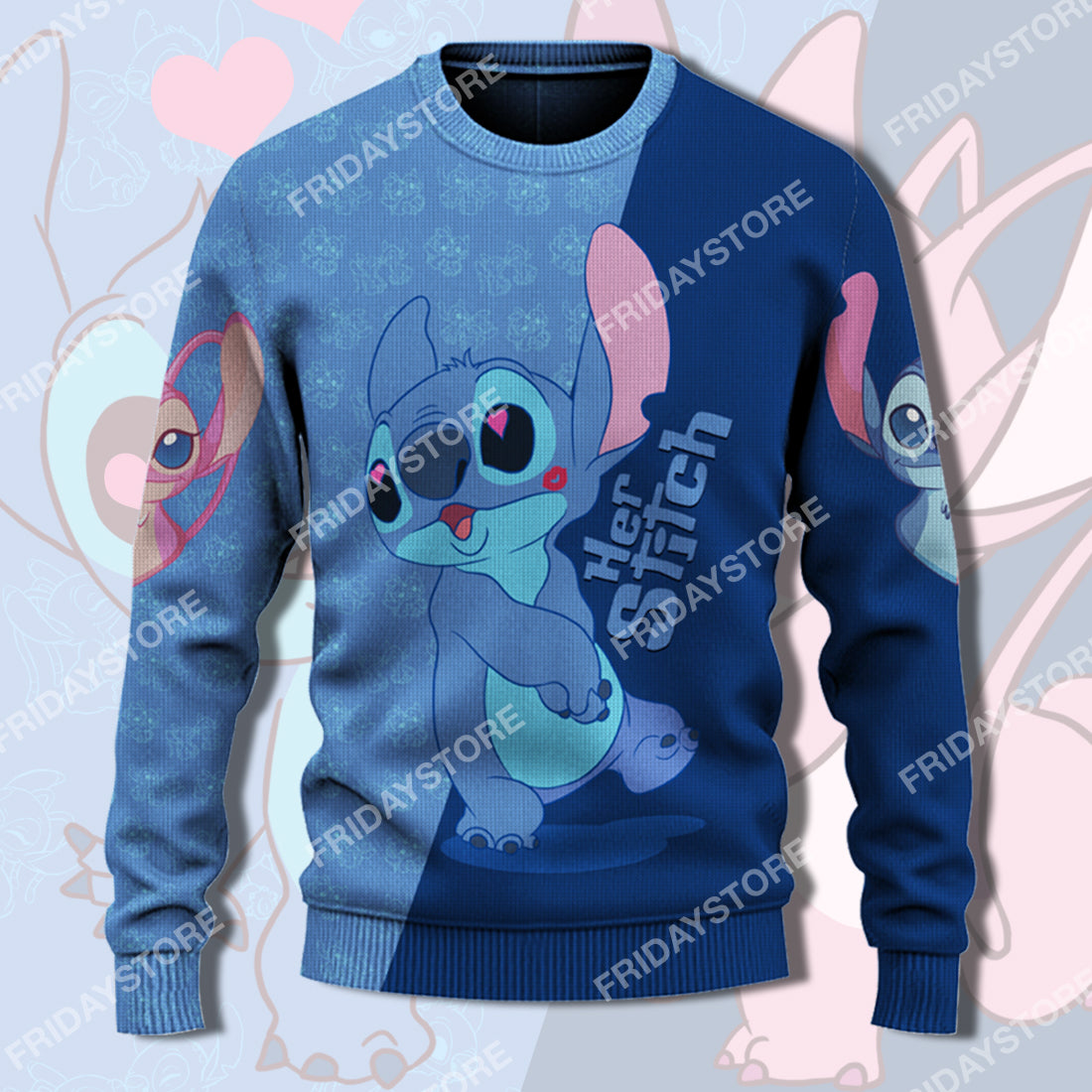 Unifinz LAS Sweater Her Stich Blowing Kiss Couple Ugly Sweater Cute DN Stitch Ugly Sweater 2024