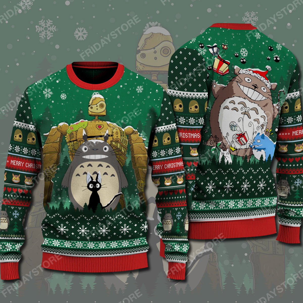 Unifinz GB Ugly Sweater GB Toro And Kiki's Cat Christmas Sweater Awesome Totoro Ugly Sweater 2022